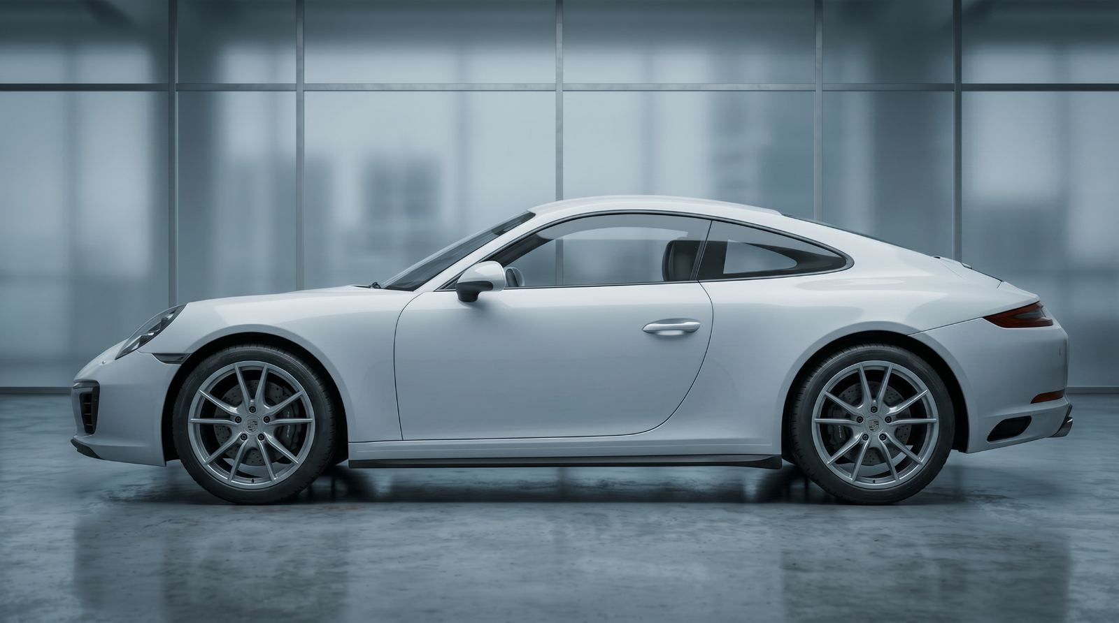 Hvit Porsche etter bilvask, ren og blank